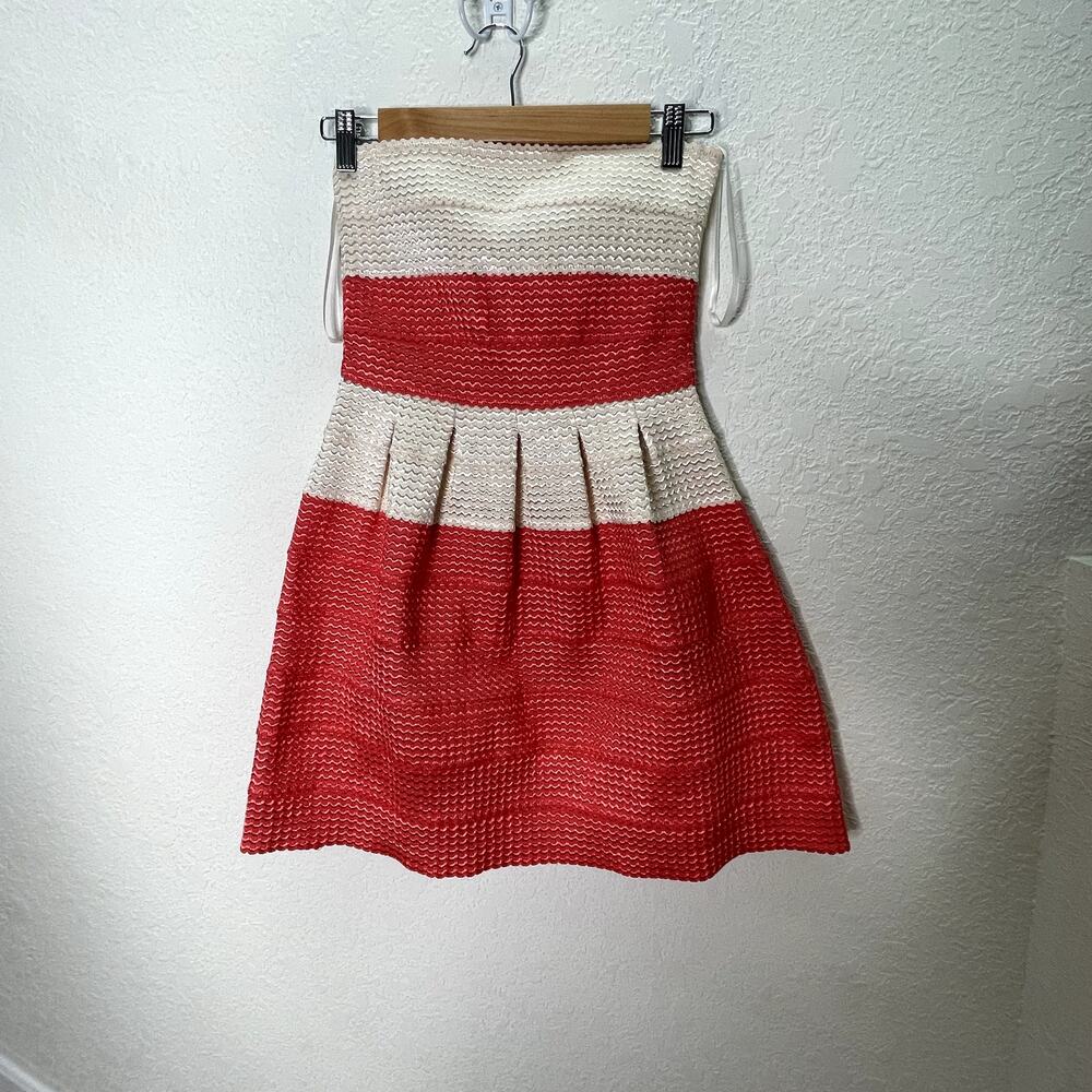 WOW Couture Dress S Red Ivory Strapless Fit Flare Bandage Cocktail Party